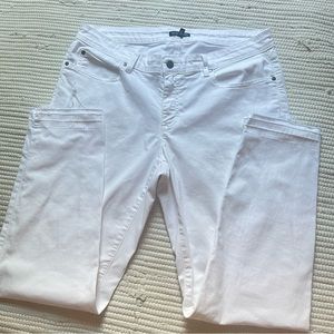 EILEEN FISHER 12 stretch White Jeans, Slim Leg, Front Zip, EUC